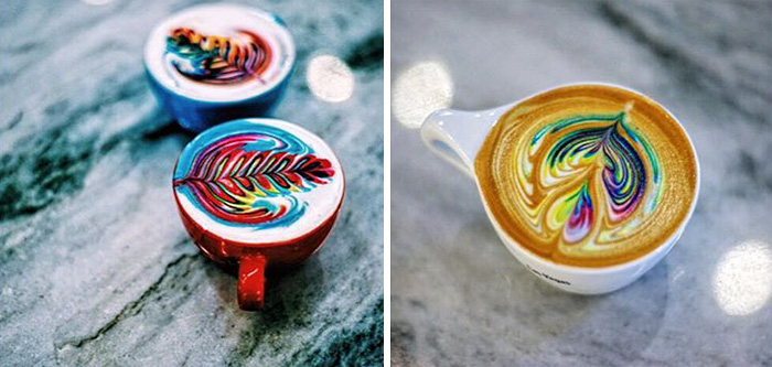 Barista Creates Colorful Latte Art Using Food Dye