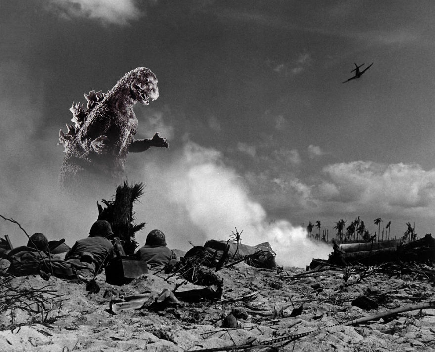 I Reimagine Old Historical Photos Of Disasters With Godzilla