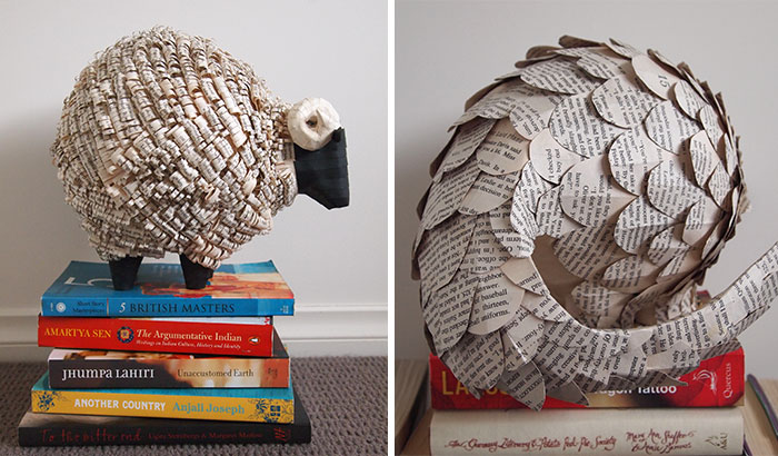 I Cut Old Books Into Hundreds Of Strips, Scales, And Curls, And Turn Them Into Animal Sculptures