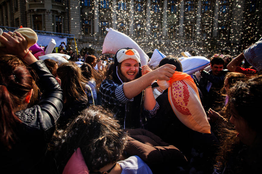 I Documented The International Pillow Fight In Bucharest, Romania