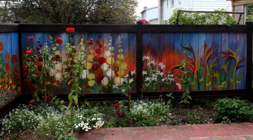 I Revived Our Old Garden Fence By Painting Vivid Flowers On It