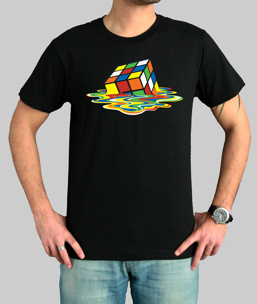 Melting Rubik Cube The Big Bang Theory Sheldon Cooper Black T-shirt
