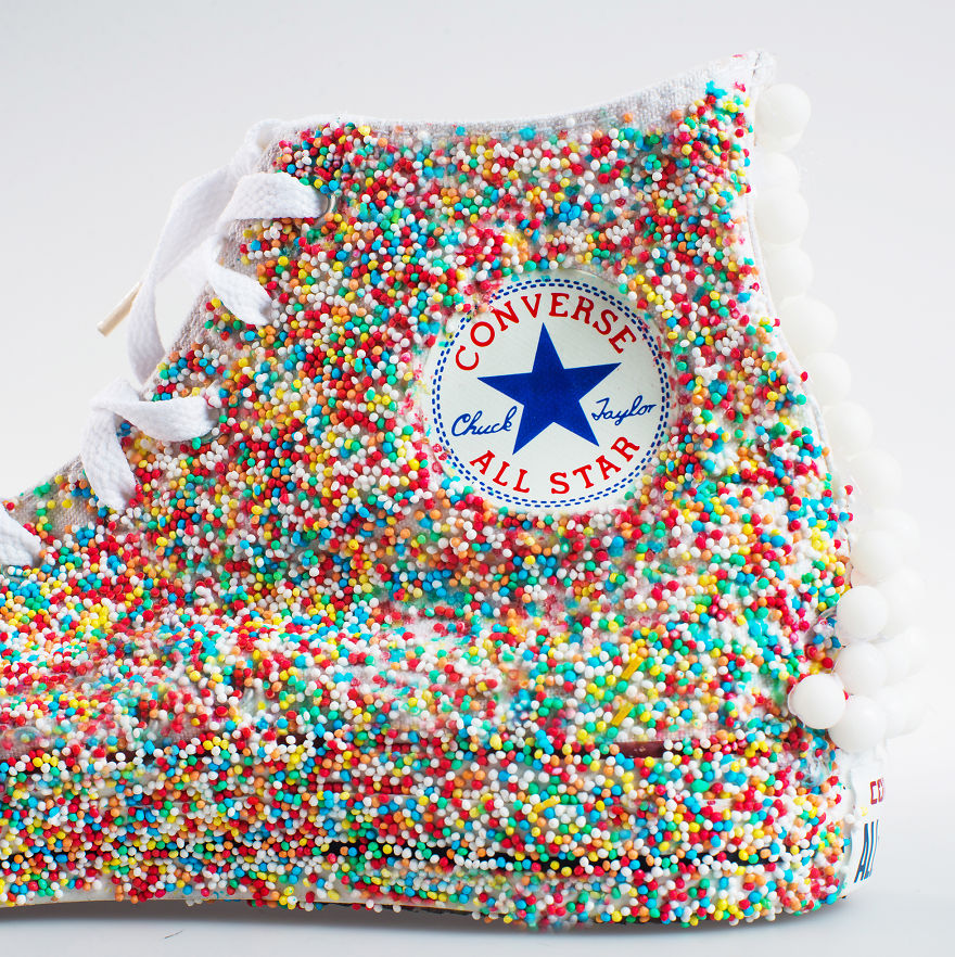 I Decorate Converse Shoes Using Candies, Moss, And Fabric Paints