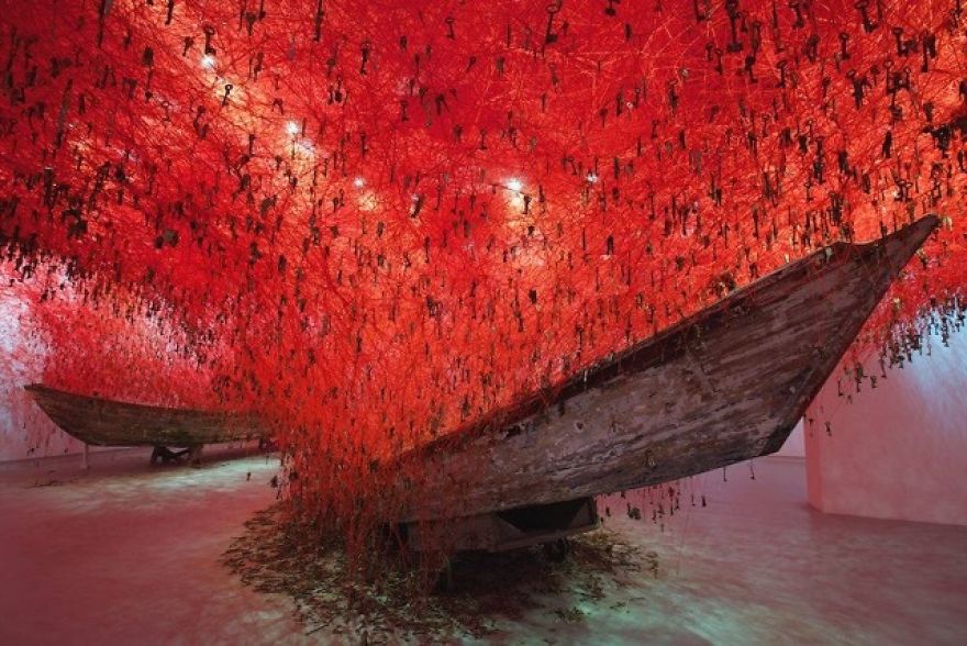 Chiharu Shiota...enveloping Red Thread Installations