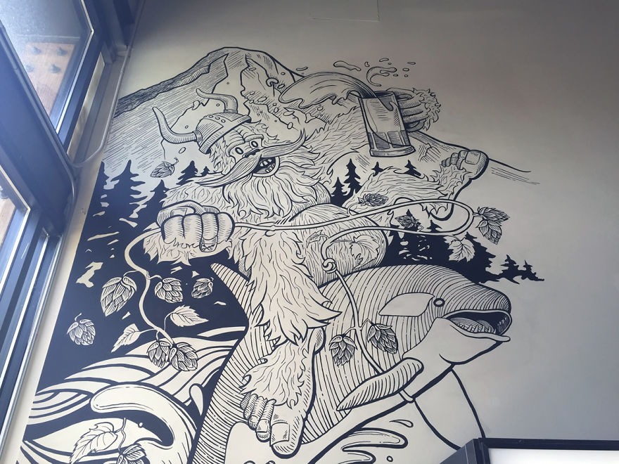 I Spent 52 Hours Painting Sasquatch Riding An Orca On The Wall