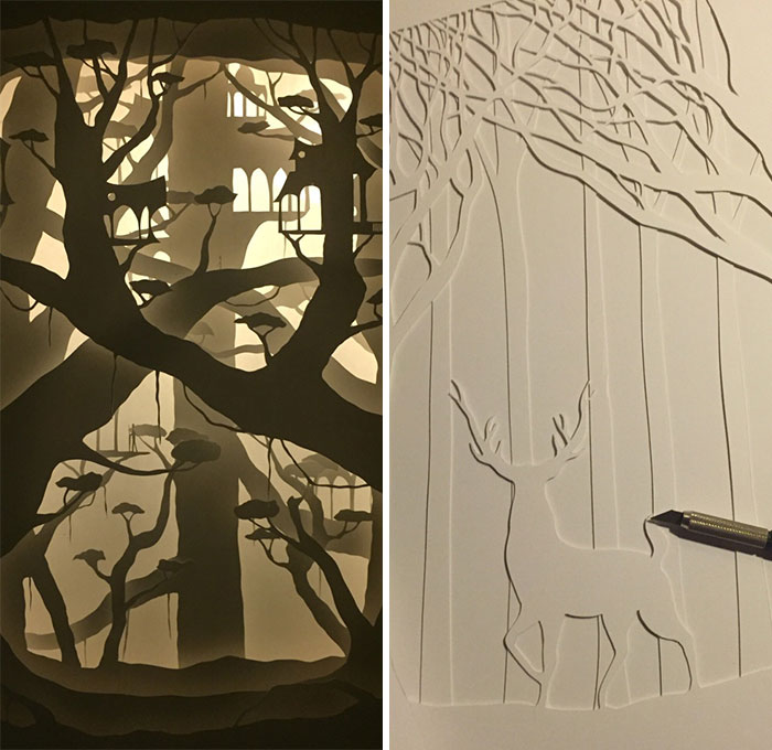 Papercut Lightboxes That I Cut From One Continuous Piece Of Paper