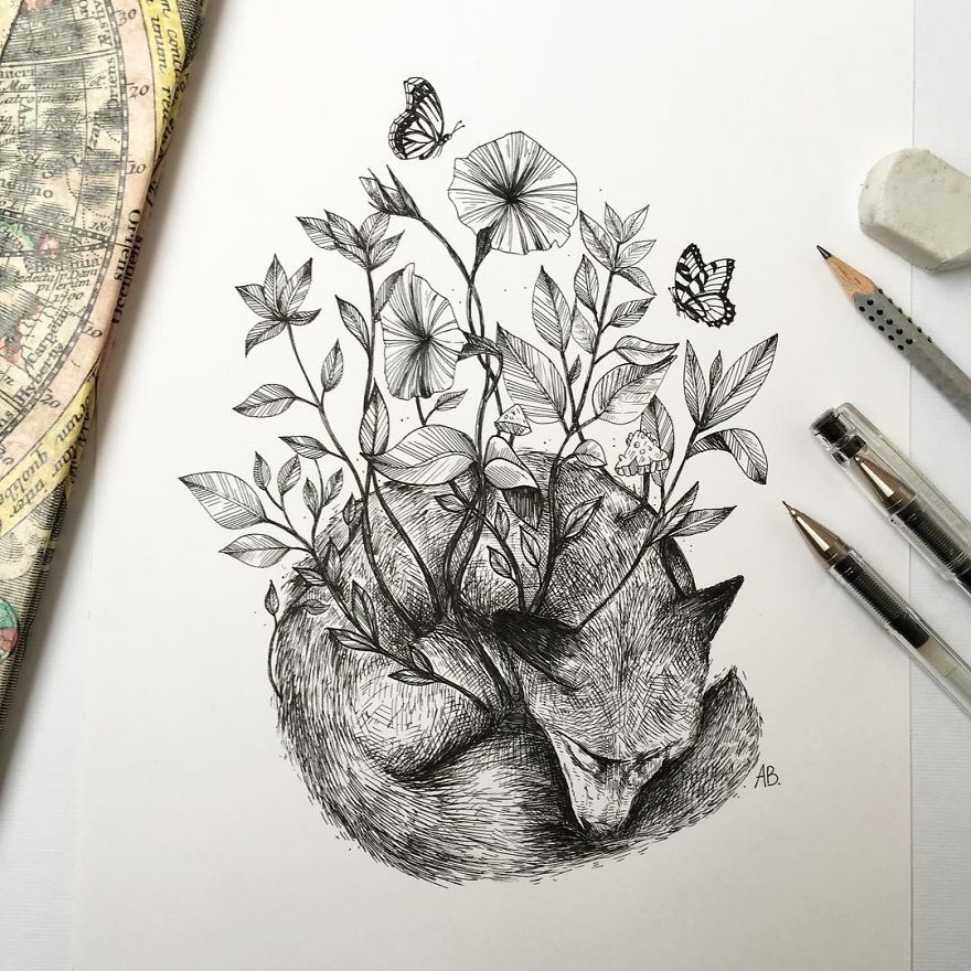 Nature Was My Kindergarten That Inspired These Black Pen Illustrations