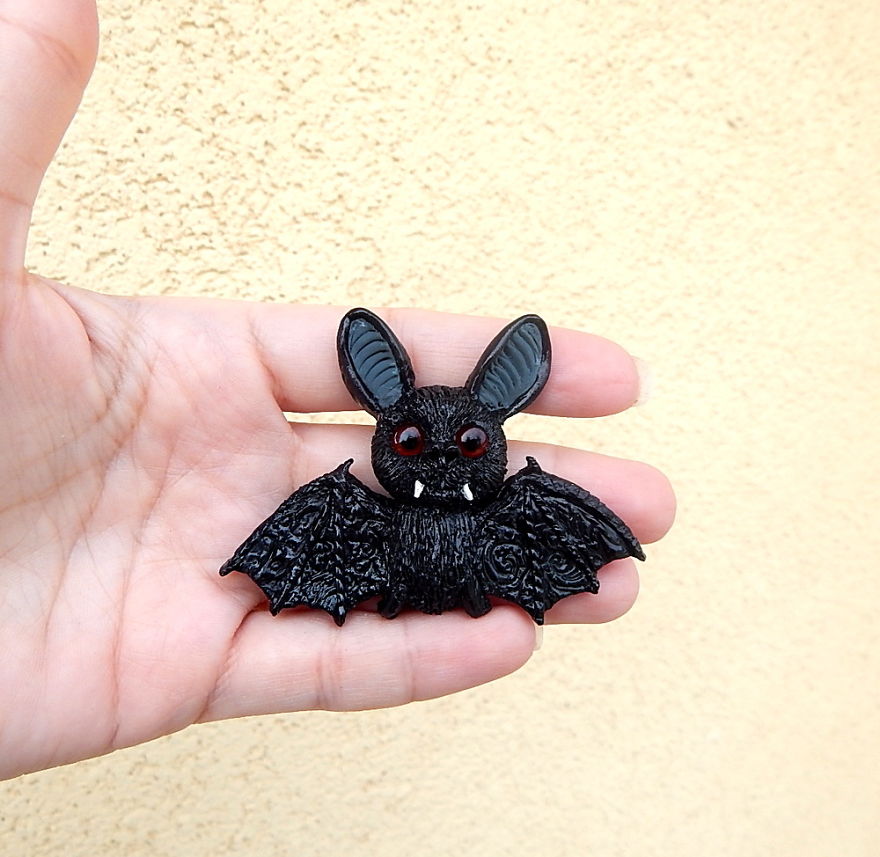 I Created A Vampire Bat Brooch Of Polymer Clay And Real Fur
