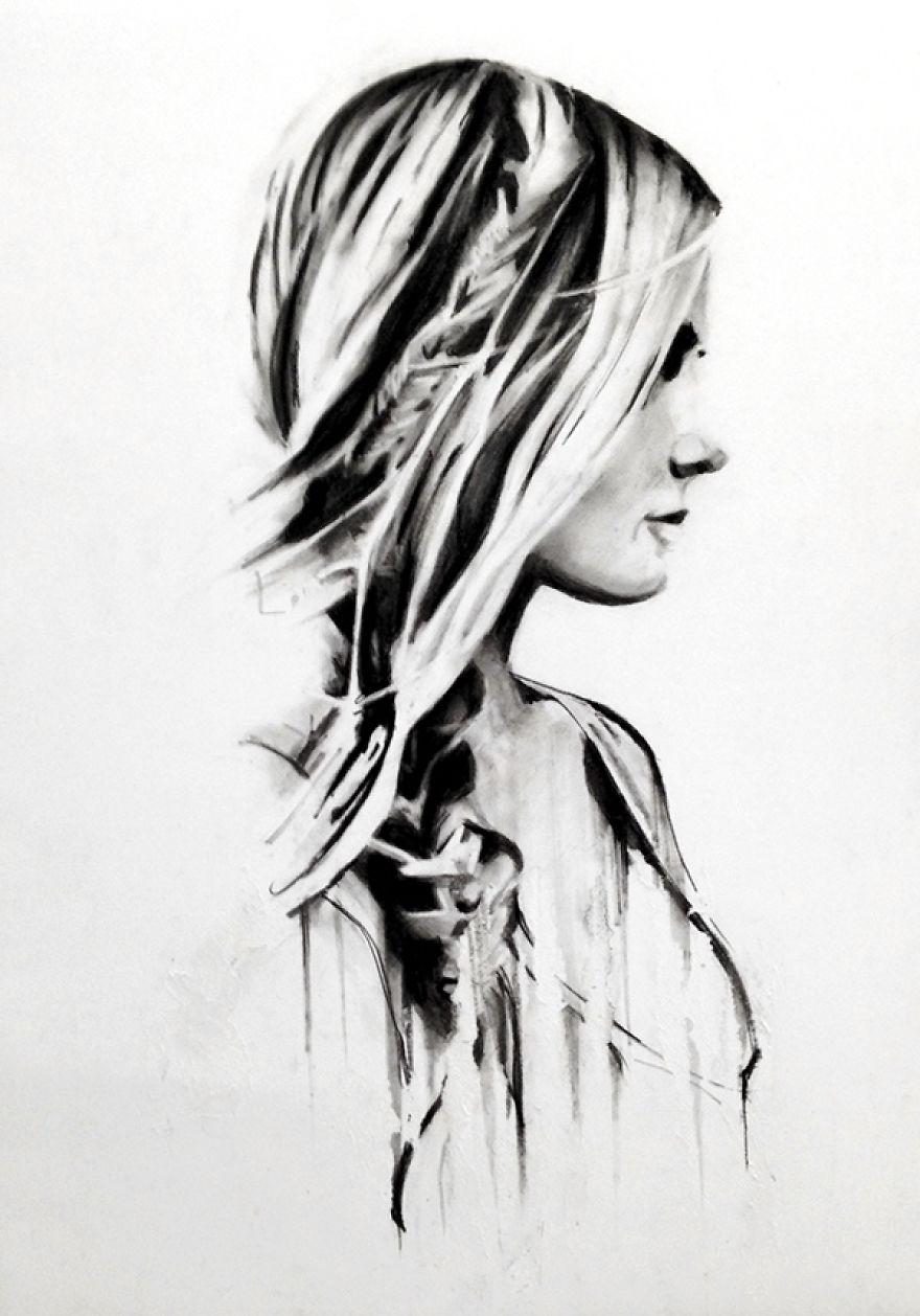 I Love To Draw Hair So I Highlight It In My Charcoal Portraits Of People