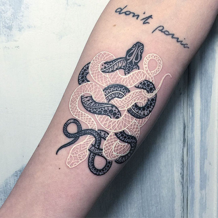 Black And White Snake Tattoos By Mirko Sata