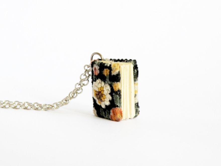 I Make Tiny Embroidered Book Necklaces