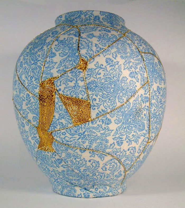 Broken Vases Repaired By Sewing Them With Gold Thread Using Ancient Japanese Technique