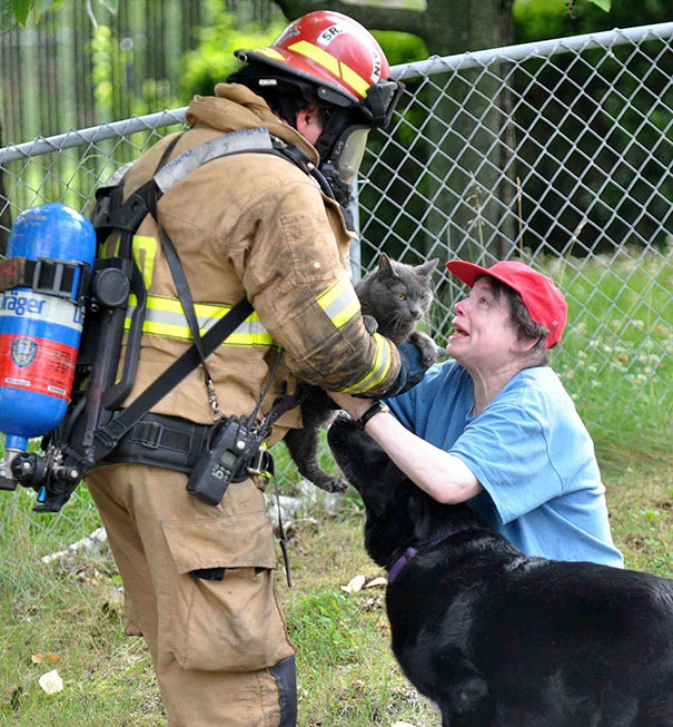 A Firefighter Rescues A Cat
