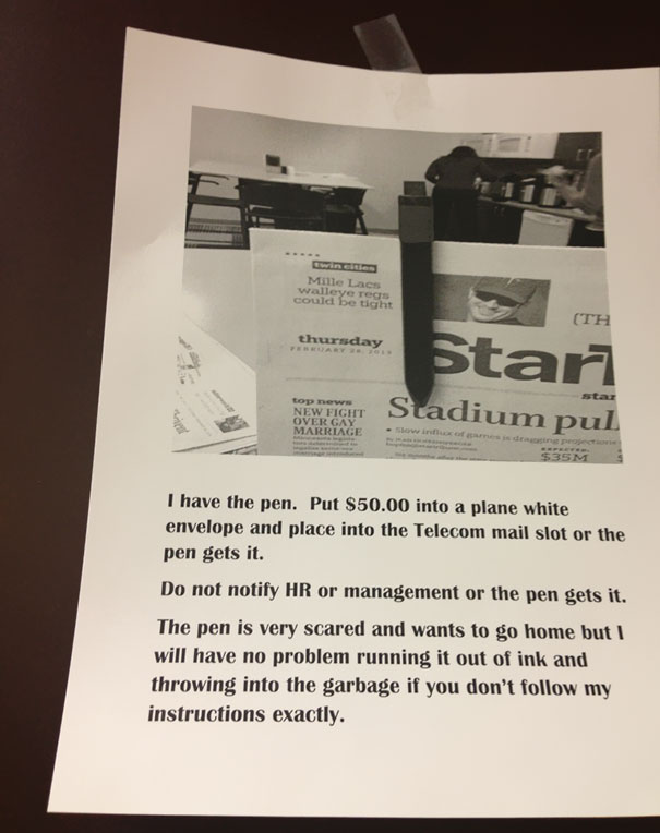 An Email Went Out Around The Office About A Lost Pen. This Appeared In The Break Room The Next Day