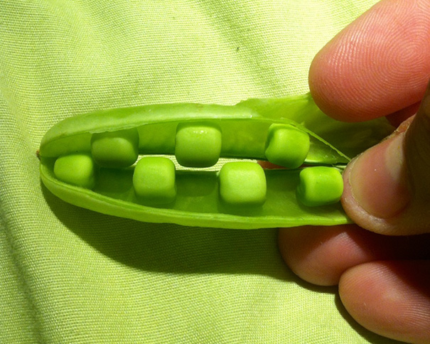 The Peas In This Pod Are Shaped Like Cubes