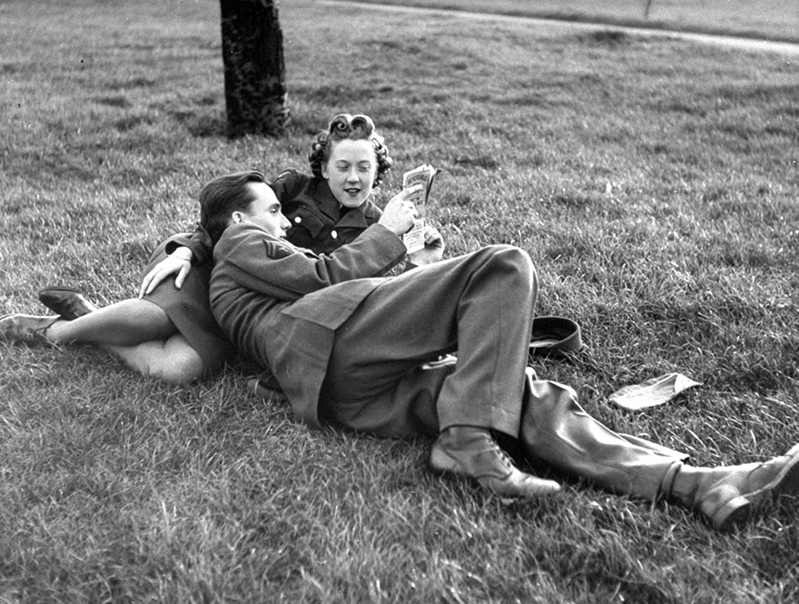 An English ATS And A GI Lies In The Grass In Hyde Park, 1945