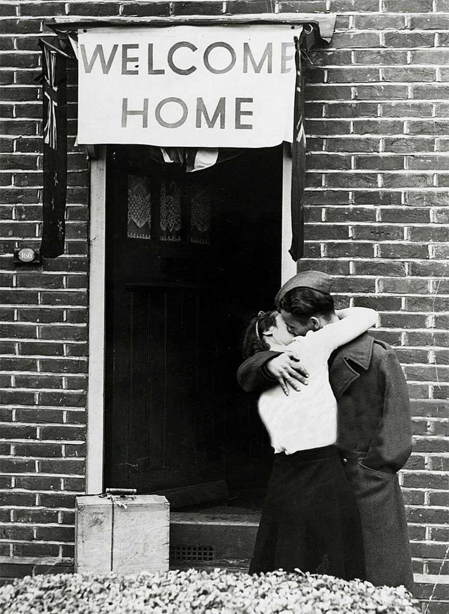 A British Soldier Kisses His Wife On His Return From Serving With The Armed Forces, 1945