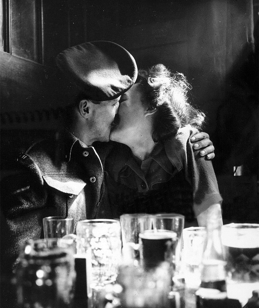 A Couple Kissing In A Pub As Europe Celebrates The End Of World War II, London, 1945