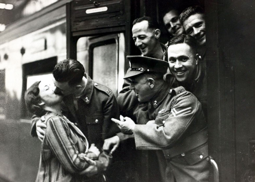 Comrades Heckle Soldier Kissing His Girlfriend Goodbye Before Leaving Waterloo Station, London, 1939