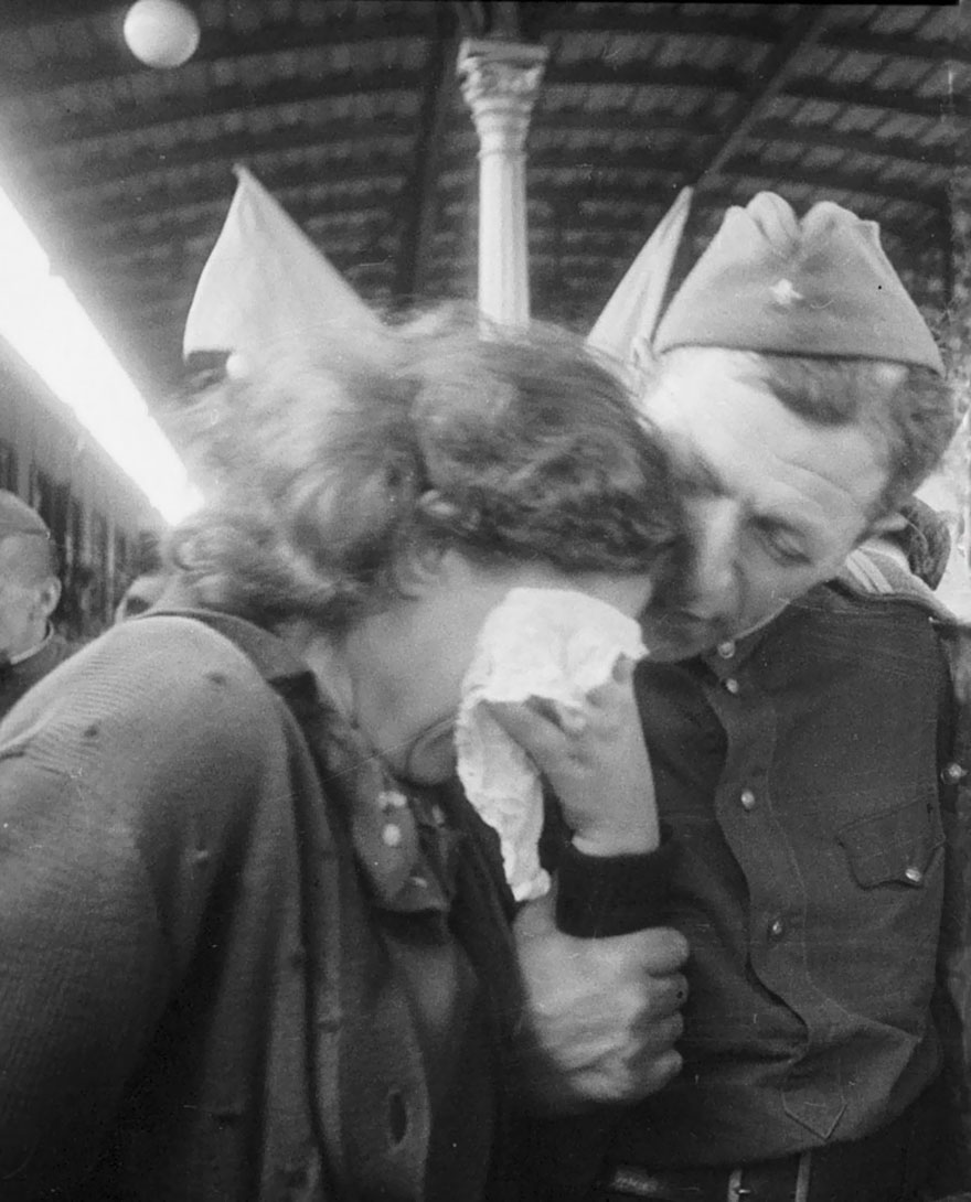A Russian Woman Cries Reunited With A Soldier Returning After The War, 1945