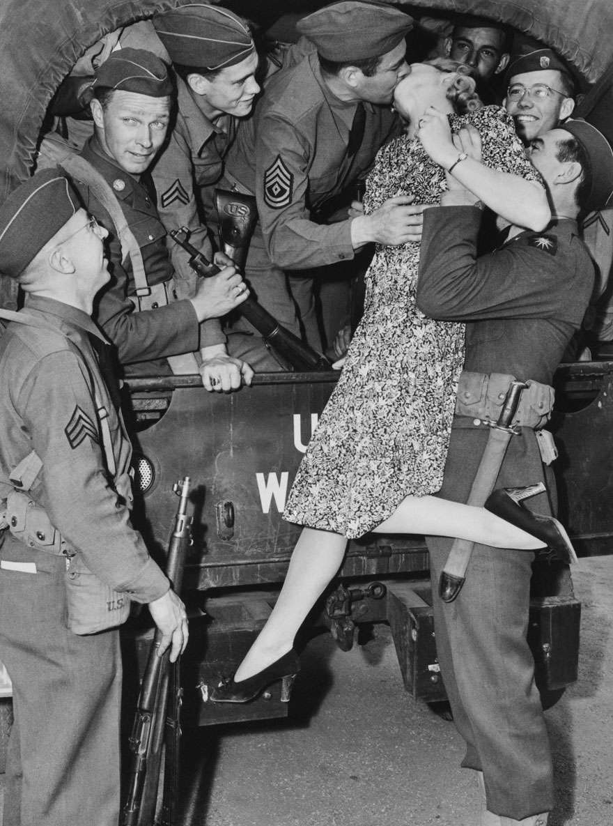 Actress Martha O’driscoll Kisses A Soldier Goodbye In Los Angeles, 1941