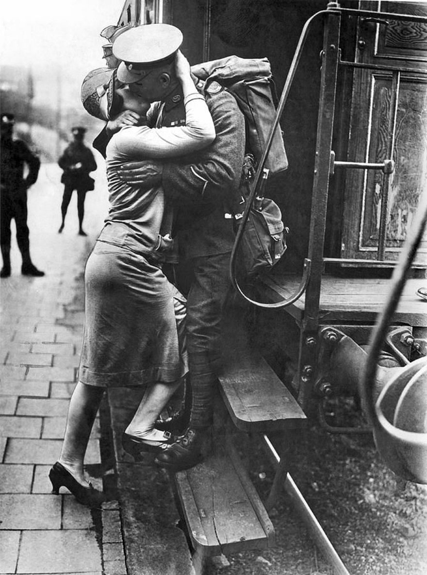 A British Tommie Bestows A Last Kiss Upon His Rhineland Sweetheart As His Detachment Leaves For England As They Evacuate Germany. Konigstein, Germany, September 1929
