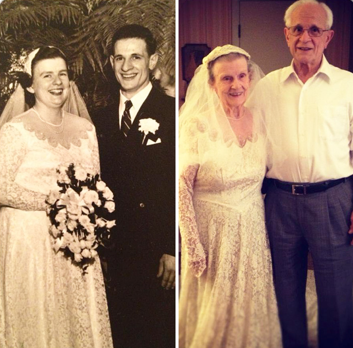 My Grandmother Wearing Her Original Wedding Dress On Her 60th Anniversary With My Grandfather