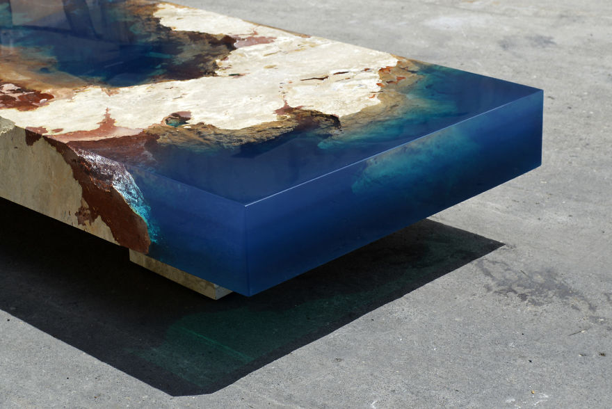 My Recent Nature-Inspired Table That I Made By Merging Resin With Cut Travertine Marble