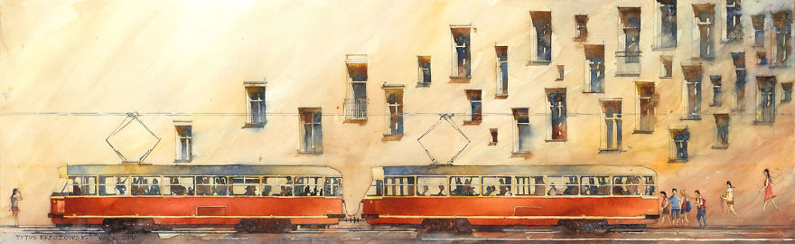 Polish Watercolor Artist Changes Routes Of Trams In His Hometown Warsaw
