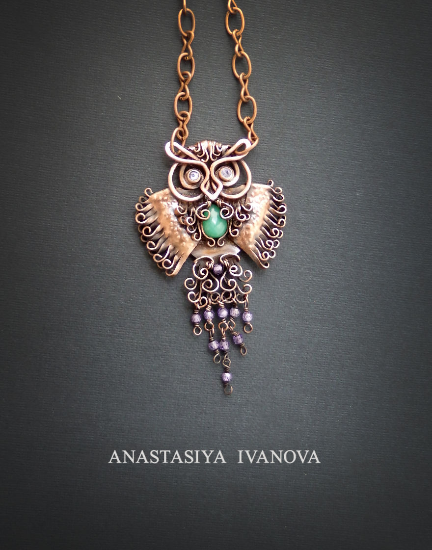 I Create Owl Jewelry Out Of Copper And Natural Stones