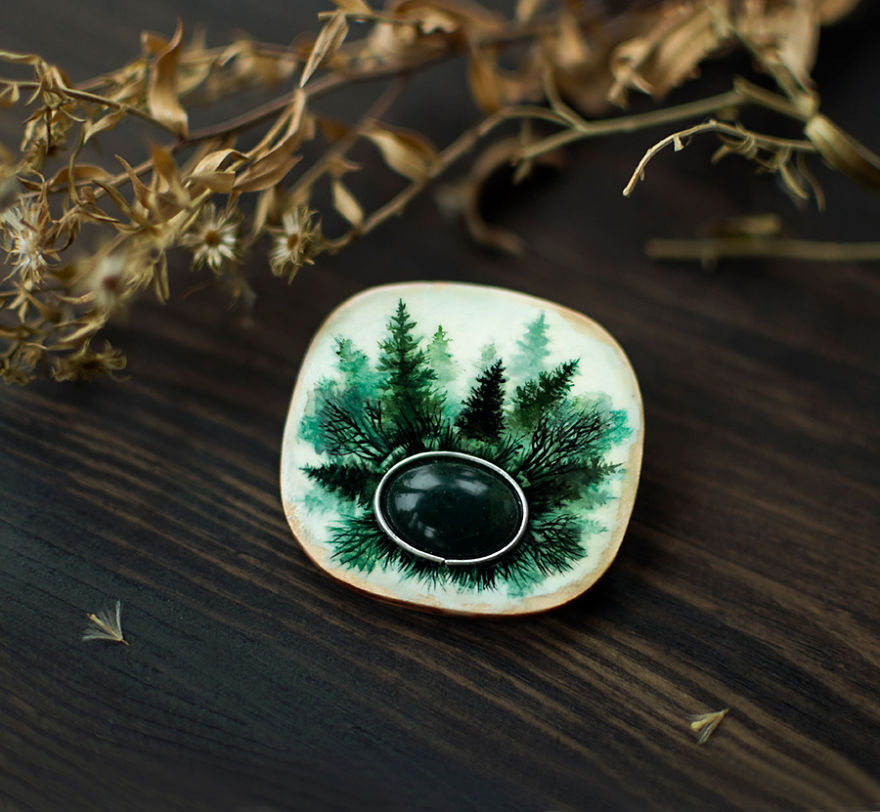 I Create Brooches With A Mystical Feel From Wood And Gemstones