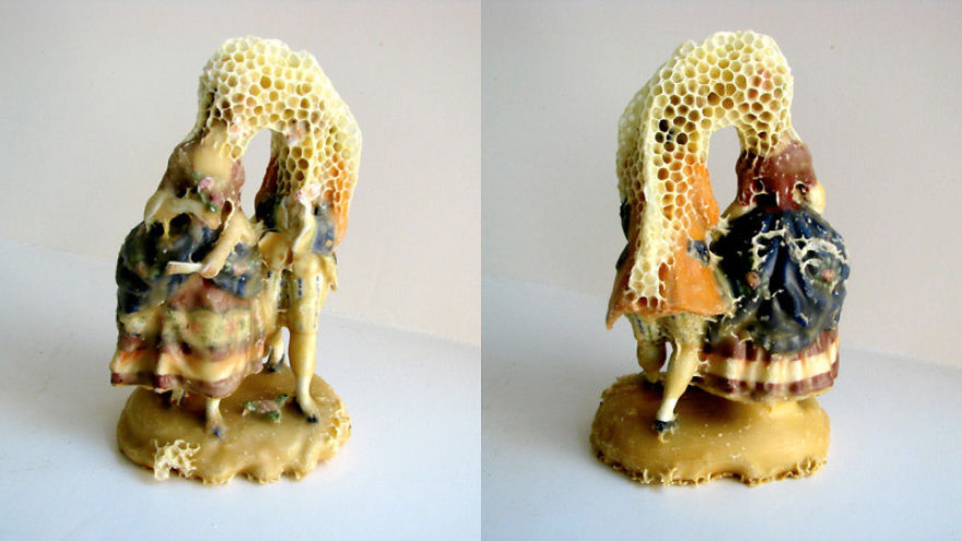 Artist Collaborates With Bees To Make Honeycomb-fused Sculptures