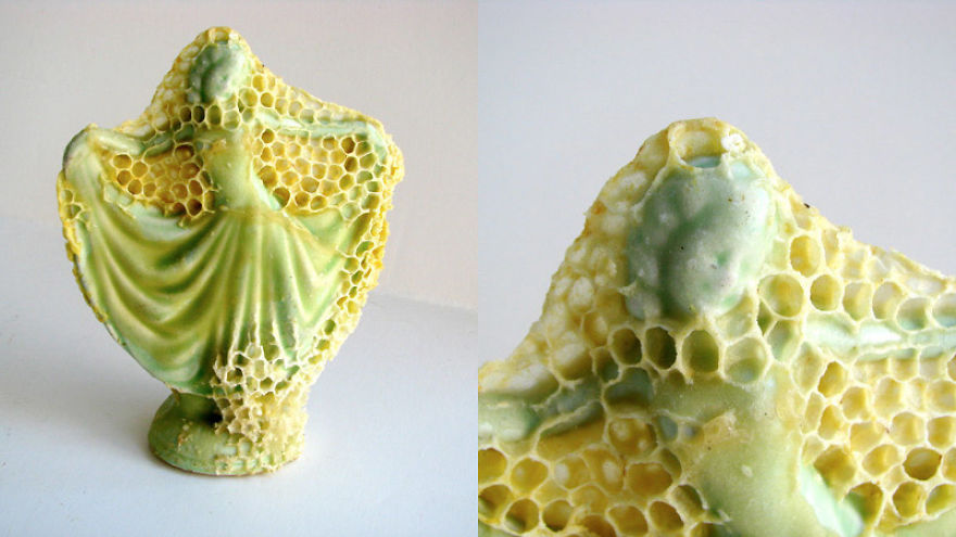 Artist Collaborates With Bees To Make Honeycomb-fused Sculptures