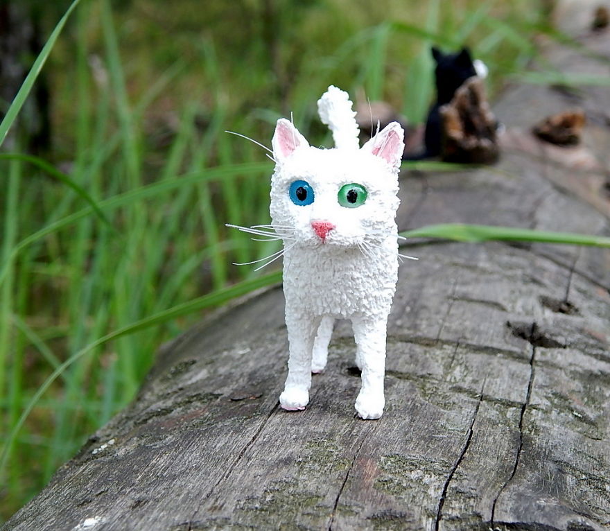 I Made This White Little Kitten Figurine With 2 Different Colored Eyes Out Of Clay