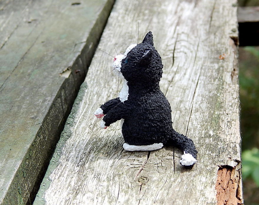 I Made This Black And White Cat Figure Out Of Clay
