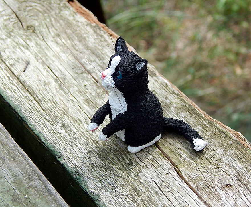 I Made This Black And White Cat Figure Out Of Clay