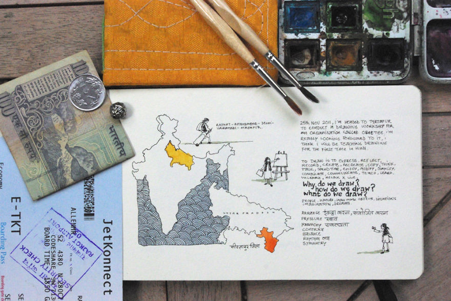 I Capture My Memories Of Countries I've Visited By Drawing Maps In My Notebooks
