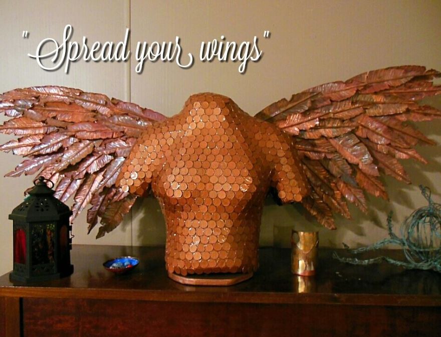 I Spent A Month Creating This Copper And Coin Angel Sculpture