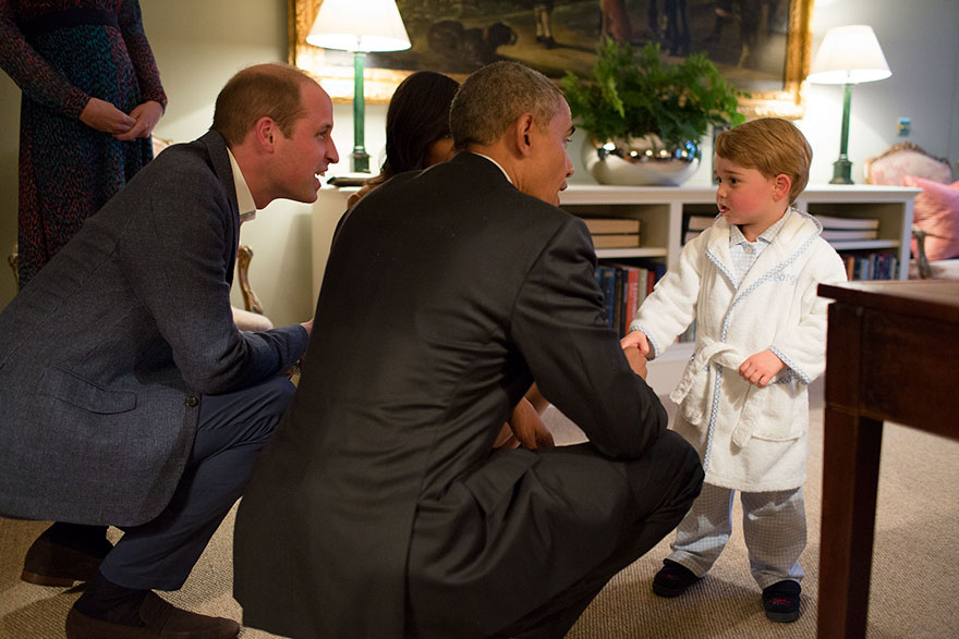 President Barack Obama With First Lady Michelle Obama Meets Prince George