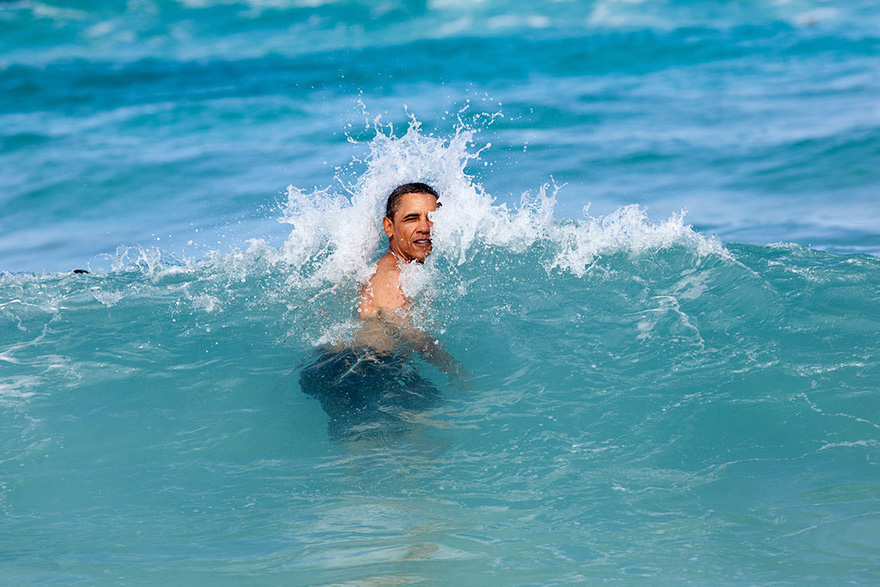 The President On His Annual Christmas Vacation Swimming At Pyramid Rock Beach In Kaneohe Bay