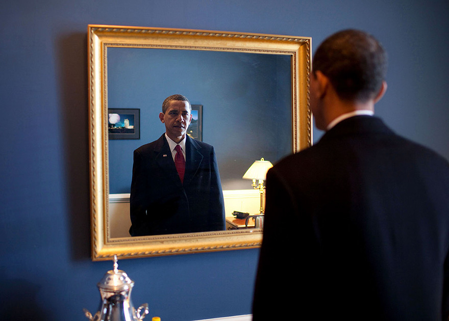 Barack Obama Takes One Last Look In The Mirror, Before Going Out To Take Oath