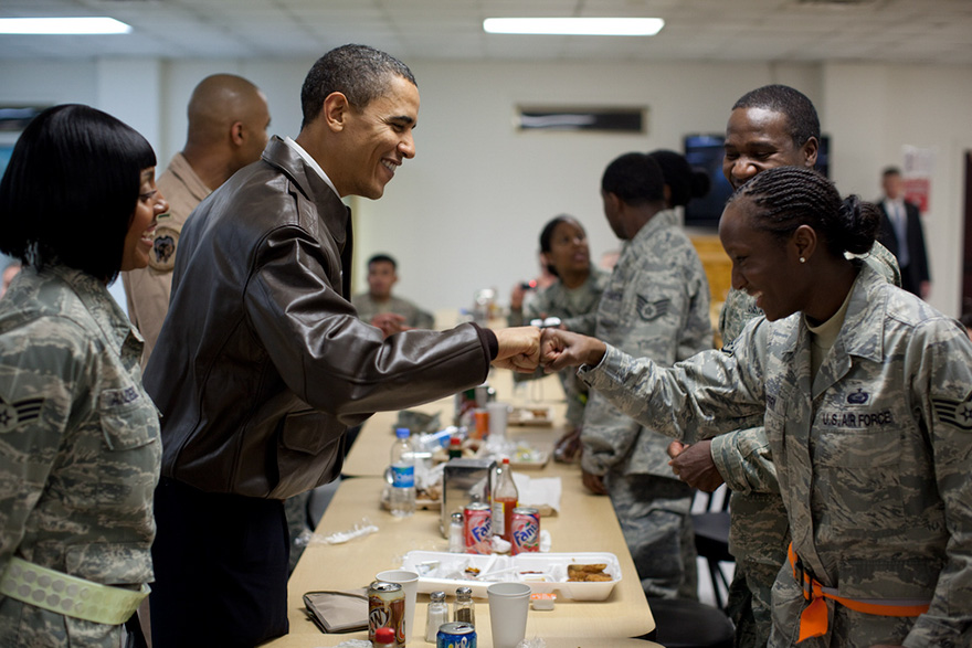 President Barack Obama Greets U.S. Troops At A Mess Hall At Bagram Airfield In Afghanistan