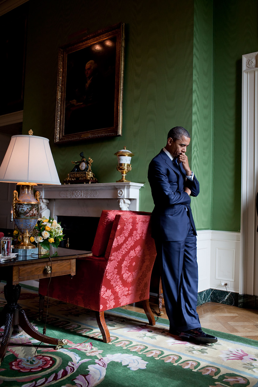 President Barack Obama Waits In The Green Room Before Being Introduced At The White House Summit On Community Colleges