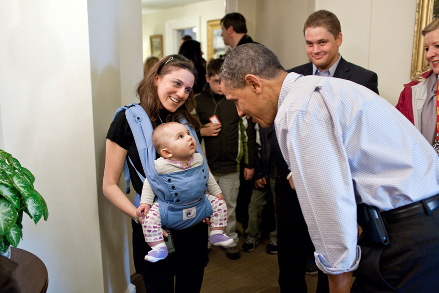 President Barack Obama Greets A tour Group In The West Wing Hallway Outside The Oval Office