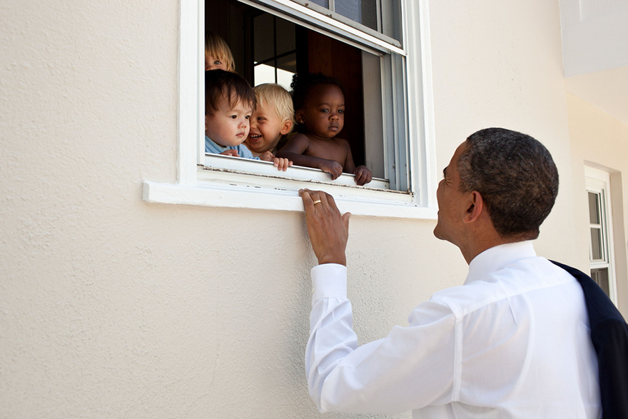 Skeptical Infants Peer At The POTUS Through A Window