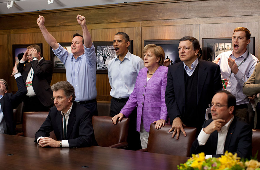 Barack Obama Joins European Leaders Watch The Overtime Shootout Of The Chelsea Vs. Bayern Munich Champions League Final During The G8 Summit At Camp David