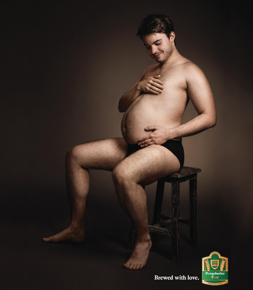 German Beer Ad Shows Men Cradling Their Beer Bellies Like Pregnant Moms |  Bored Panda