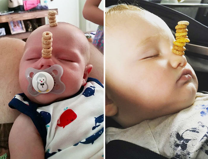 Dads Compete To See Who Can Stack More Cheerios On Their Babies