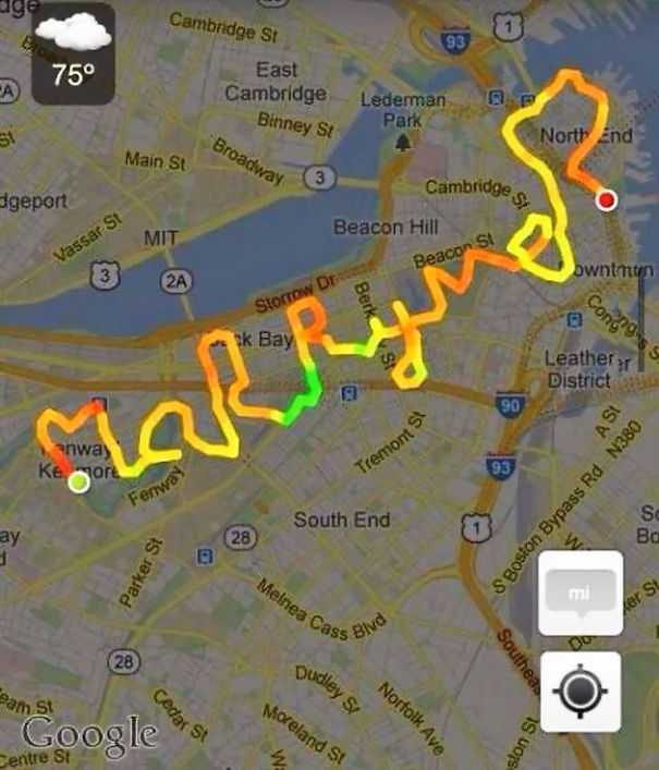 Runner Buddy Proposed To His Runner Girlfriend At The End Of A Run. This Was The Gps He Showed When They Ended At The Spot Of Their First Date