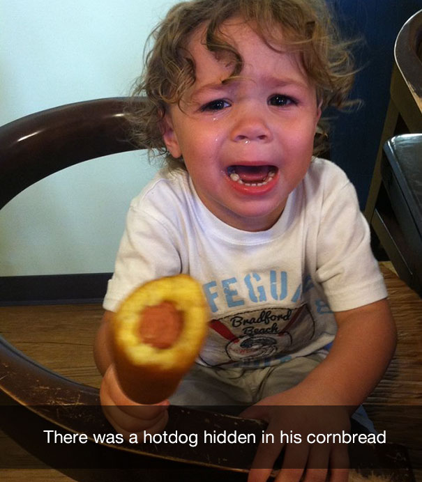 There was a hotdog hidden in his cornbread